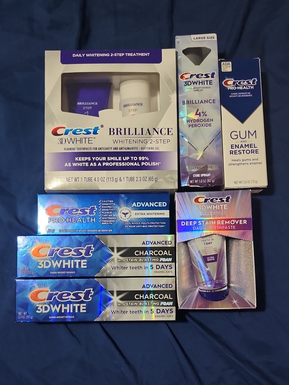 7 boxes Crest 3DWhite Brilliance Toothpaste & Gum Care Assortment